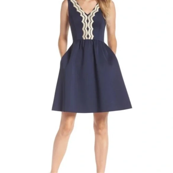 Lilly Pulitzer Rorey Blue A-Line V-Neck Sleeveless with pockets - Picture 5 of 5